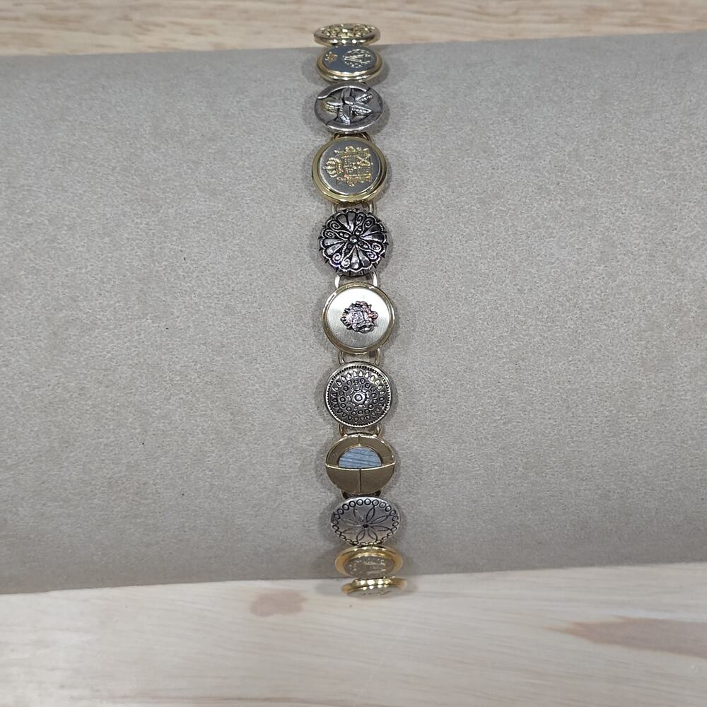 Nautical Treasures Metal Button Bracelet Gold Silver Tone Anchor Starfish Crest